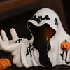 jijijing Halloween White Robe Ghost Figurine, Spooky Wizard Decorative Statue, Gothic Sculpture Candle Holder, for Home Bedroom