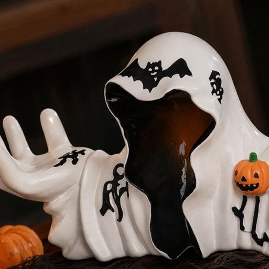 jijijing Halloween White Robe Ghost Figurine, Spooky Wizard Decorative Statue, Gothic Sculpture Candle Holder, for Home Bedroom