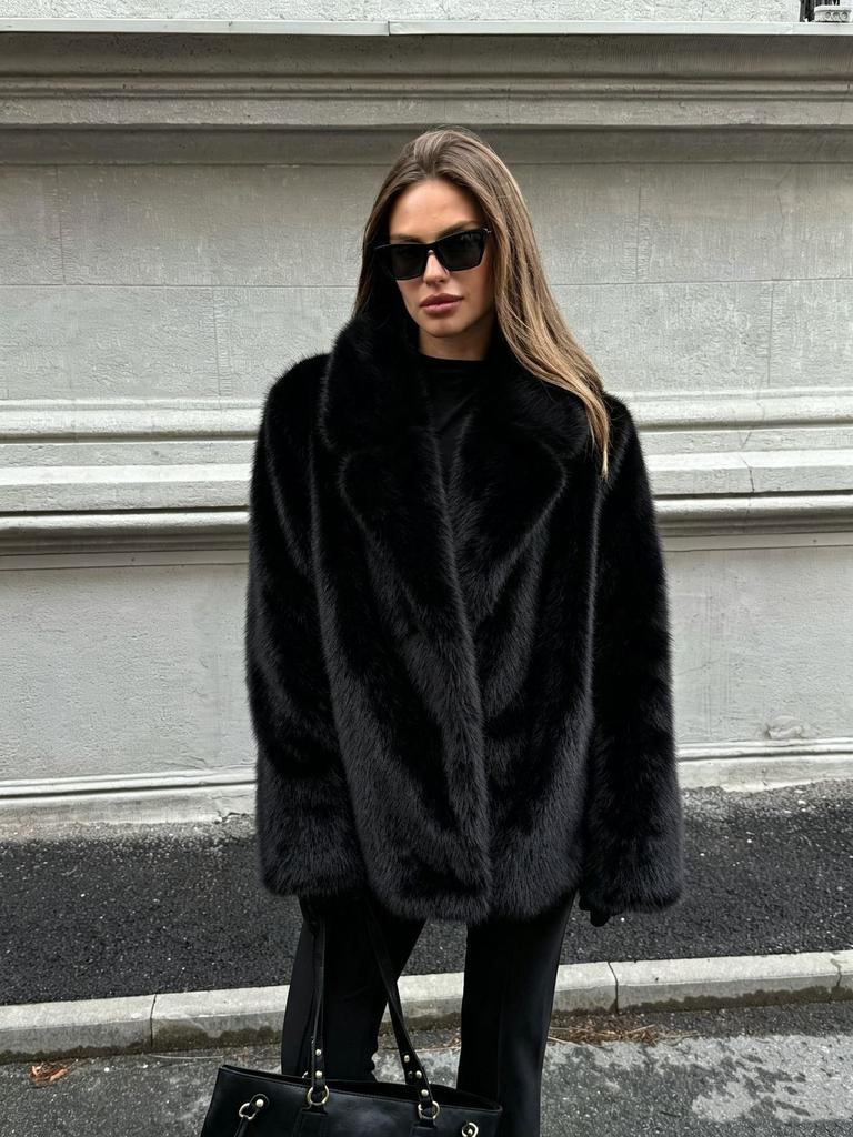 Autumn and winter women's imitation fox fur coat loose silhouette suit collar imitation fur jacket cardigan