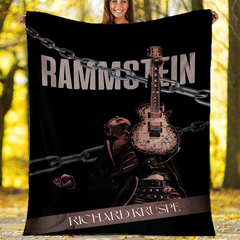 1pc Rammstein1 Theme Blanket - Digital Print, Polyester, Cozy for All Seasons, Perfect for Outdoor, Camping, and Travel