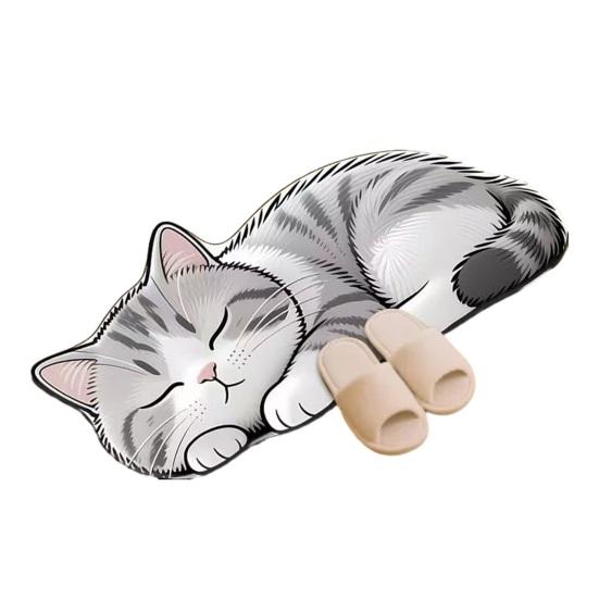 Floor Mat 3D Cartoon Cat Pattern Rug Non-Slip Backing Easy Maintenance Living Room Rug Multipurpose Home Decor
