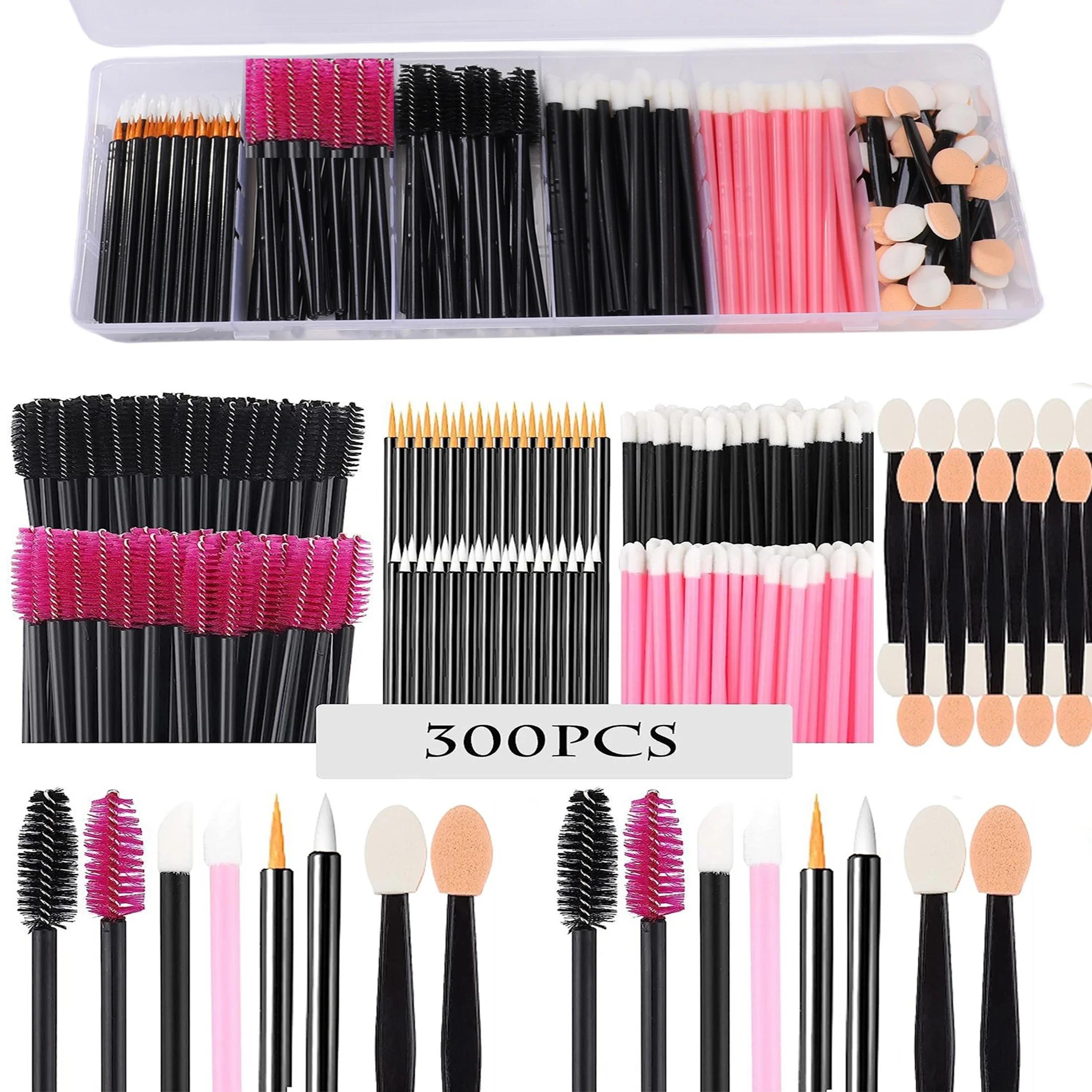 300pcs Deluxe Makeup Tool Kit Disposable with Portable Storage Case Lipstick Applicator Mascara Wands Eyelash Eyeshadow Brushes