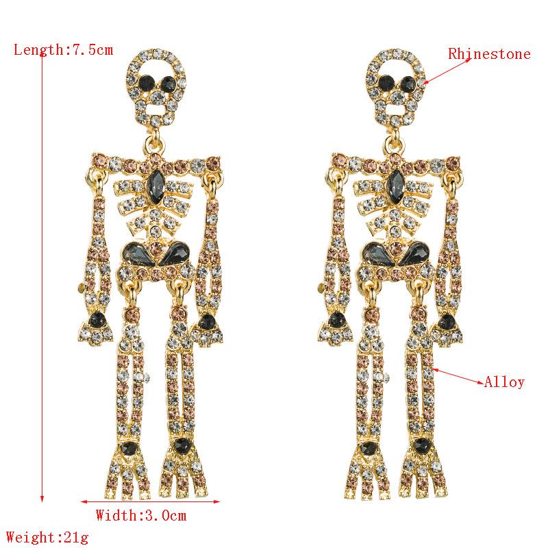 Women's Skeleton  Alloy Rhinestone Drop Earrings Personality Long Exaggerated Earrings