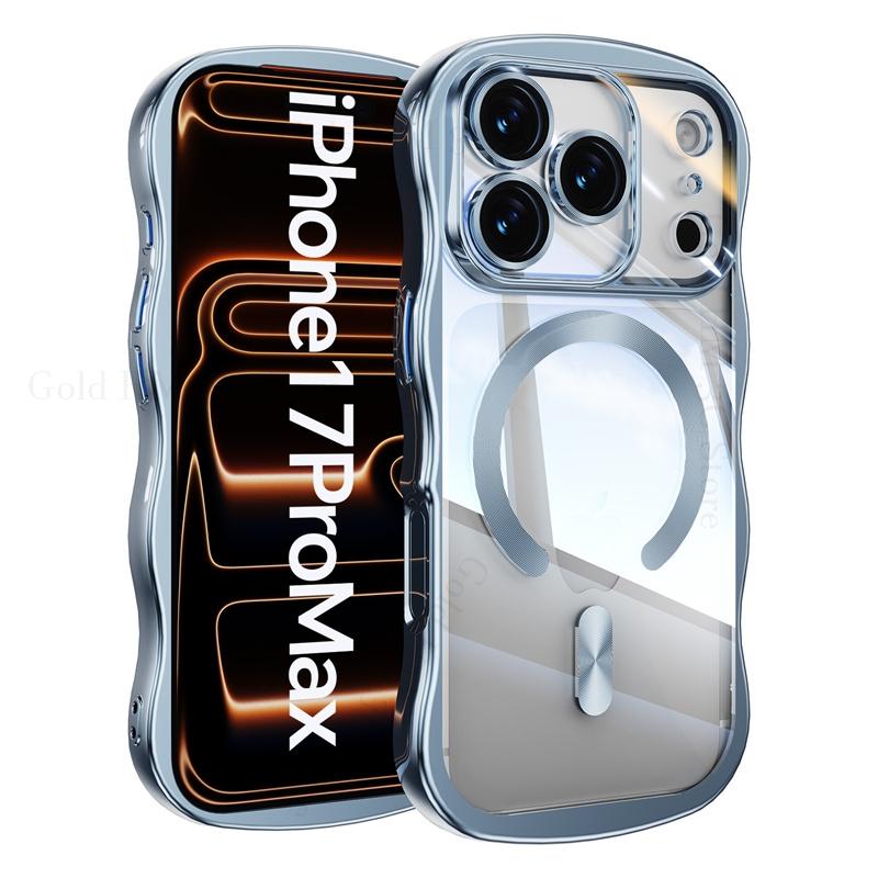 Wave Clear Magnetic Shockproof Plating Case For iPhone 17 16 Pro Max For Magsafe Lens Protector Cover For Apple 17 Air 15 16 Pro