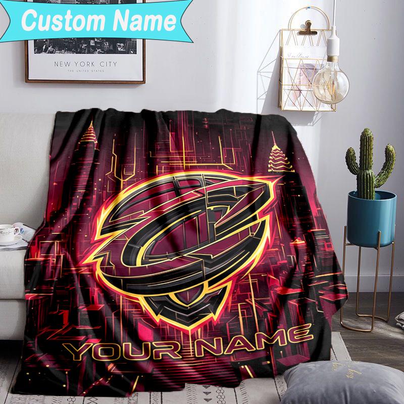 Custom Name Blanket Cleveland Cavaliers Logo Blanket Bedding Blanket for Travel, Camping, Living Rooms, Offices, Sofas, Fan Christmas gift