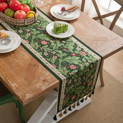 Spring Jacquard Table Runner with Tassels Long Dining Table Decoration for Living Room Exquisite Classical Table Mat for Wedding