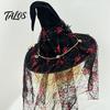Indoor Outdoor Festive Decor Punk Skeleton Hand Witch Hat with Spider And Veil, Black Large Festival Atmosphere Props Wizard Costume Accessory