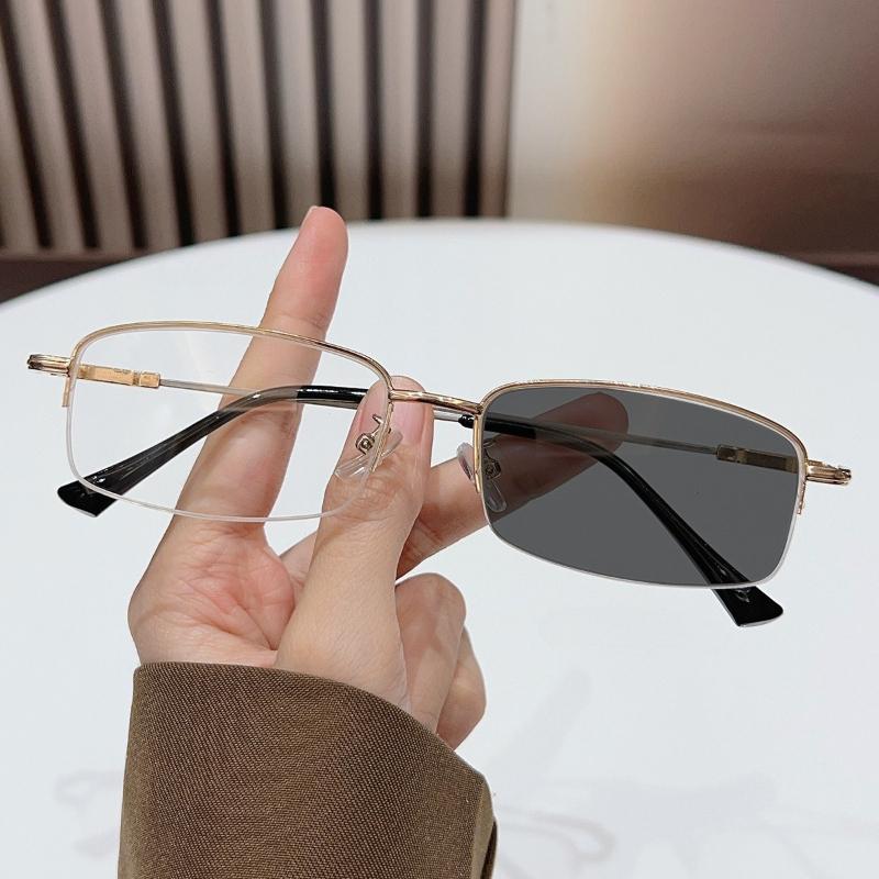 2026 Stylish Metal Frame Photochromic Reading Glasses Unisex Elegant Luxury Comfortable Office Work Eyeglasses 0 To +4.0