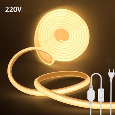 220V LED neonové COB páskové světlo s vypínačem Ohebná silikonová trubicová lampa s vysokou hustotou 288LED /M Vodotěsná LED páska pro domácí šatnu Kuchyň Pokoj Deco