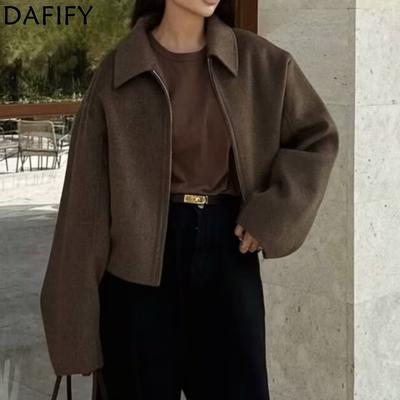Women's Fashion Casual Solid Color Print Autumn Winter Long Sleeve POLO Neck Jackets & Coats