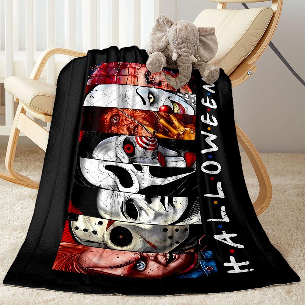 Halloween Horror Icons Blanket Ultra-Soft Suitable for Seaside Bed Livingroom All-Season Use Playful Design Perfect Gift for Relatives and Friends