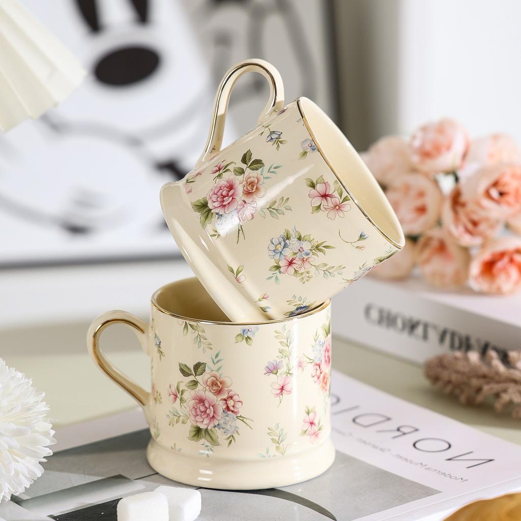 Floral-patterned Mug Ceramic Coffee Cup Retro Patterns Household Tea Cup Afternoon Tea Mugs Coffee Cups Couple's Birthday Gift