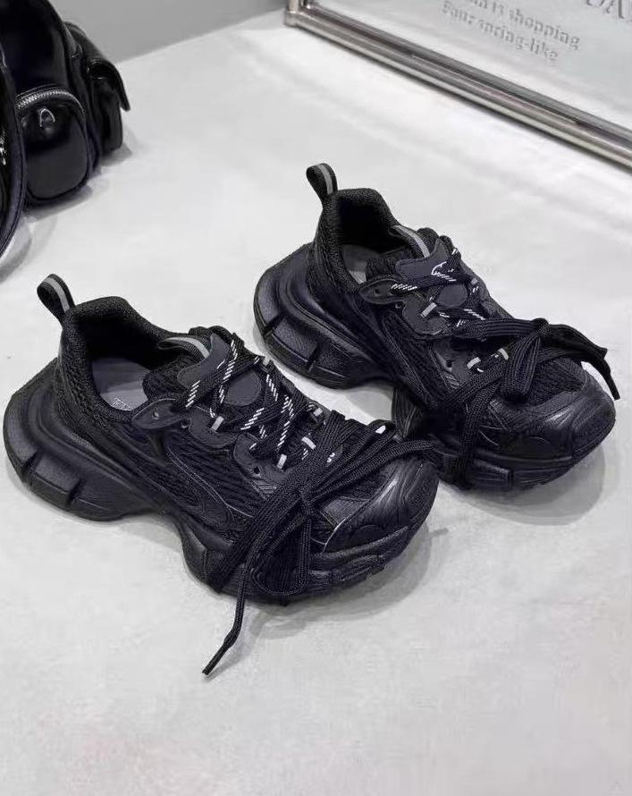 European Station Leather Daddy Shoes Casual Sports 2025 New Fashion Mesh Breathable Platform Casual Sports Shoes