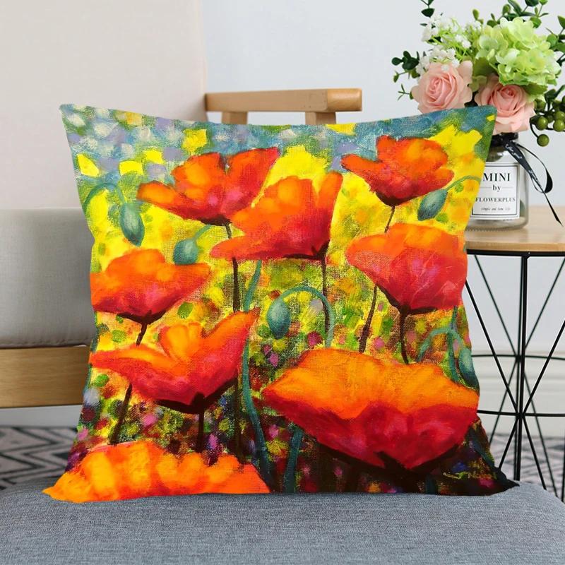 Rote Mohnblume Kissenbezug Schlafzimmer Heimdeko Schönes Geschenk Quadratisch Weich