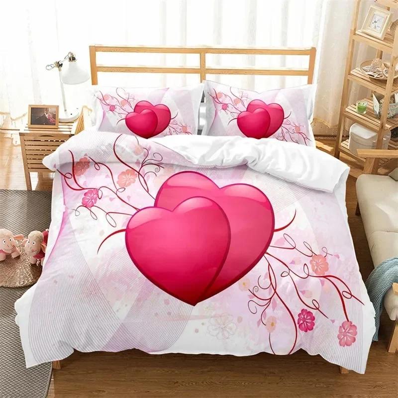 Luxury New 3D Print Love Heart Romantic Theme Valentine'S Day Bedding Set Boys Girls Twin Duvet Cover Pillowcase Bed Kids Adult
