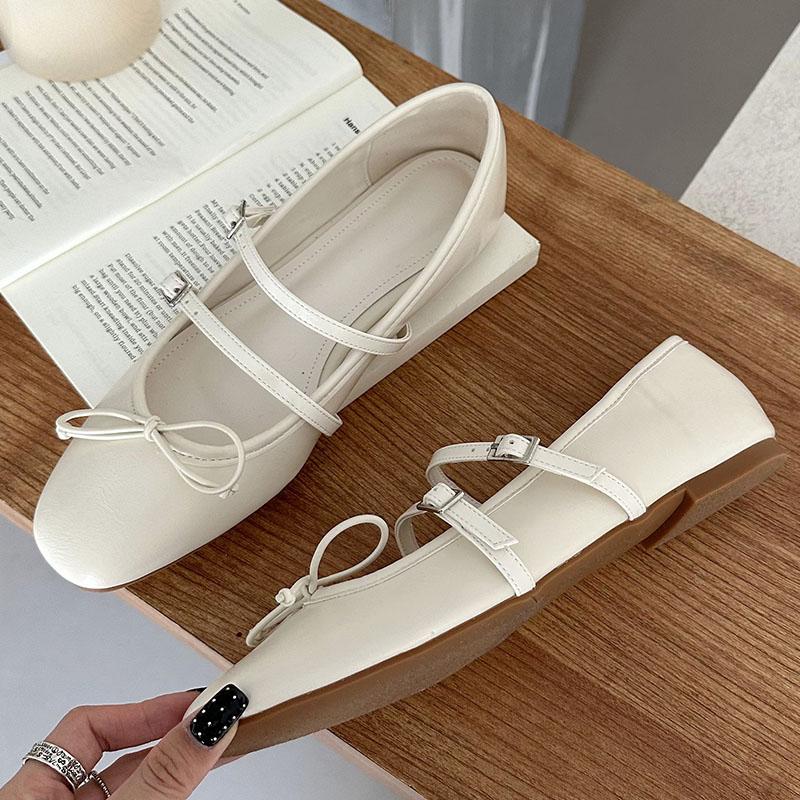 Mode Damen Flaches Schuhwerk Rot Damen Ballerinas Schuhe Schnallenriemen Mode Schmetterlingsknoten Runde Zehenpartie Damen Flats Schuhe Große Größe