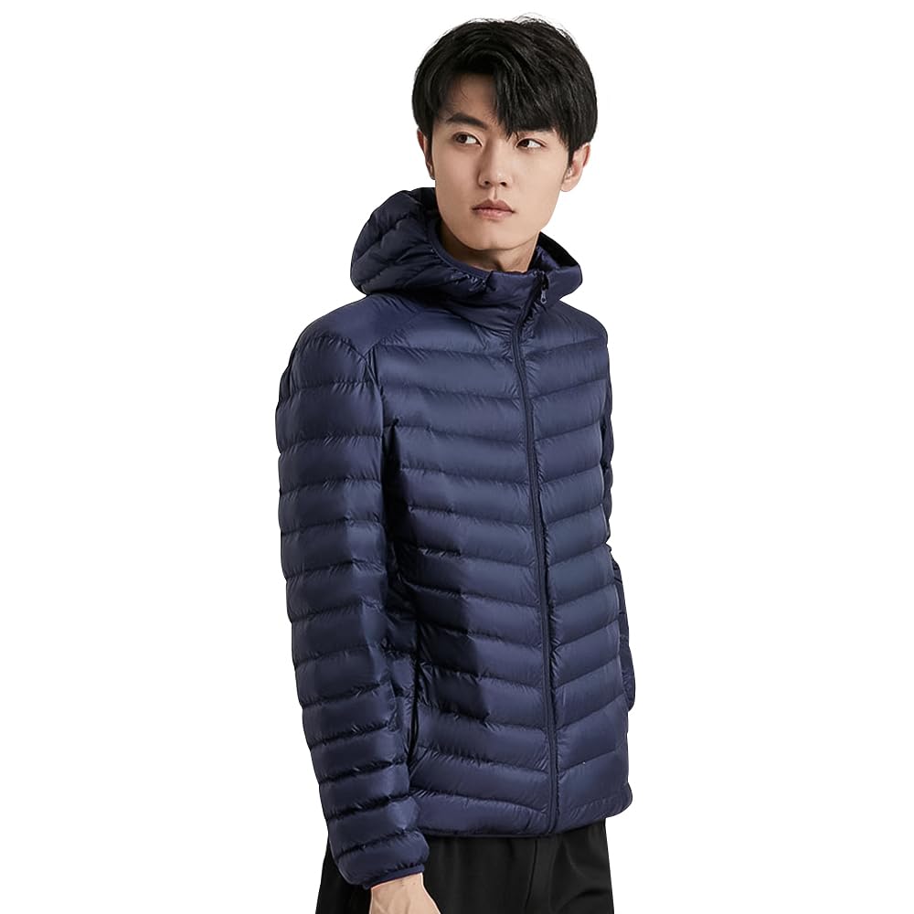 

CLAZOLIY пуховик с капюшоном ультралегкий пуховик легкий однотонный теплый защита от холода сумка для хранения в комплекте CL138 мужской осень/зима (М, ВМС)