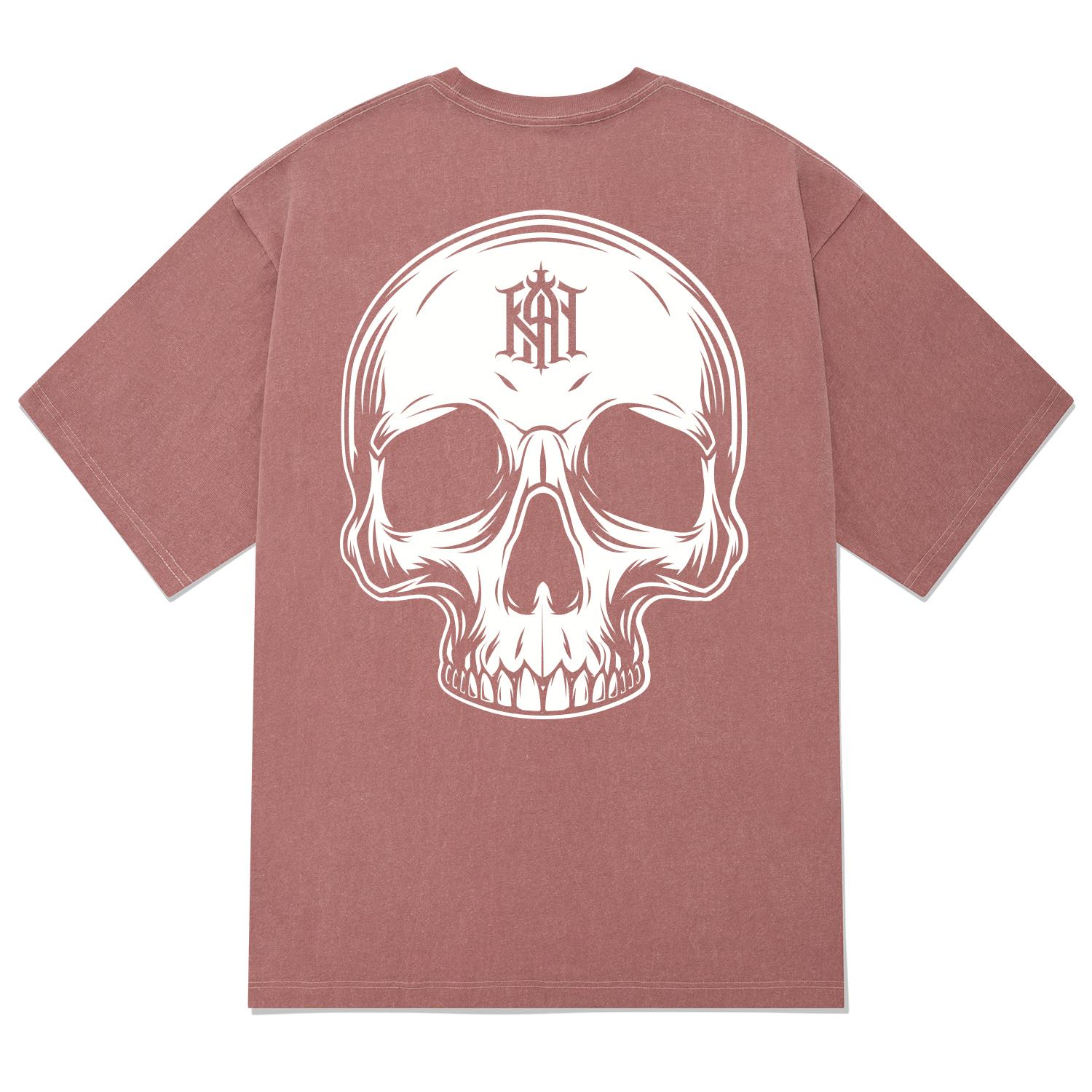 Khan 6312 Ktpp0180 Custom Skull Pigment Short Sleeve T-Shirt - Pink Pink/L