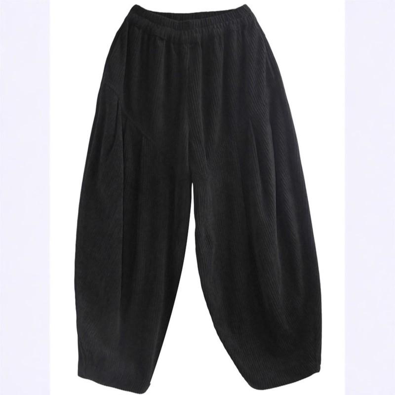Johnature Women Vintage corduroy Black Bloomers Pants Winter Elastic Waist Loose Trousers Thick Casual Female Pants