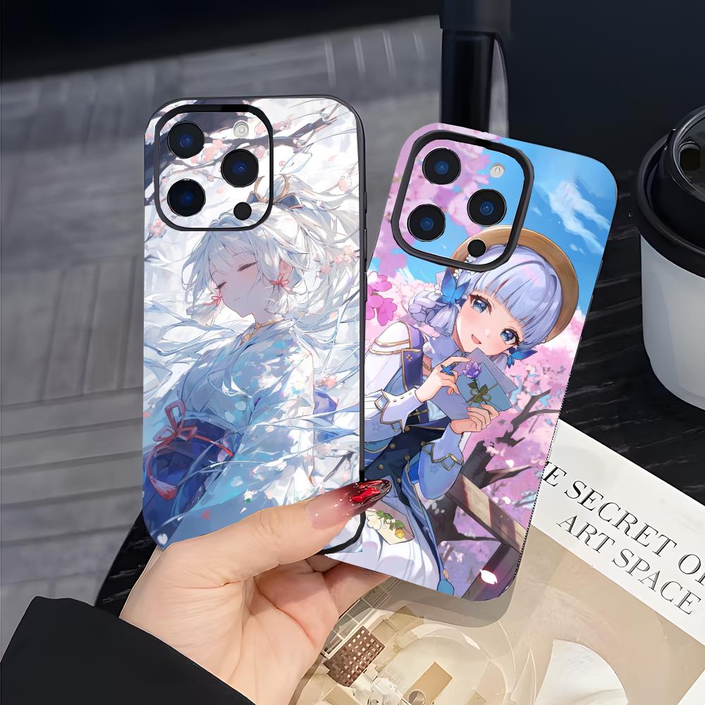 Elegant Genshin Impact K-Kamisato Ayaka Phone Case Black Matte Thin Phone Case For iPhone17 16 15 14 13 ProMax