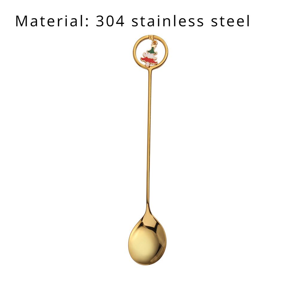 HANYANG Stainless Steel Christmas Dessert Spoon and Fork Gift Set Fruit Fork Father Christmas Coffee Spoon Hotel Household Tableware