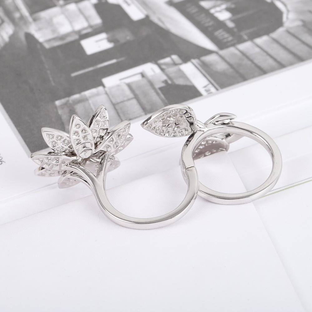 New Hot Top Quality Hot Sale Famous Brand Anniversary Gifts Party Jewelry For Women Lotus Zircon Ring Europe Luxury Flower Rings
