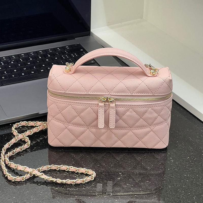 Mini caviar cowhide box bag women's leather chain crossbody small bag lunch box bag
