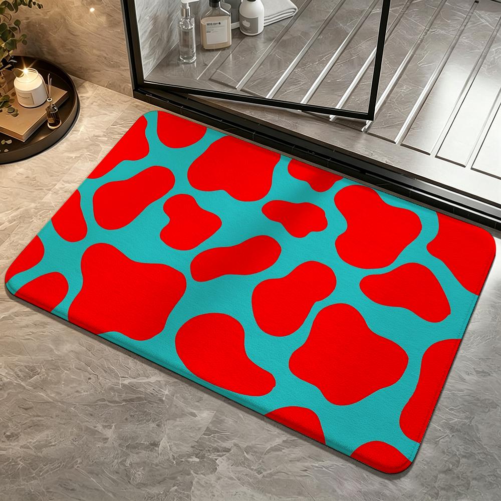 Macaron Color Cow Spot Allover Floor Mat Bedroom Carpet, Bathroom Foot Mat, Doormat, Non-Slip Absorbent Multi-Use