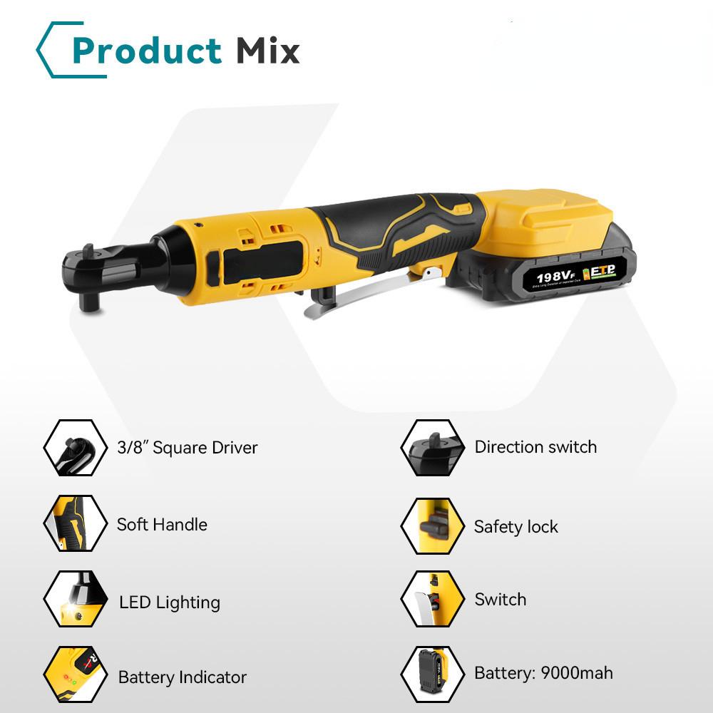 200N.M 3/8 Inch Cordless Efficient Handheld Rechargeable Repair Power Tool Electric Wrench Ratchet