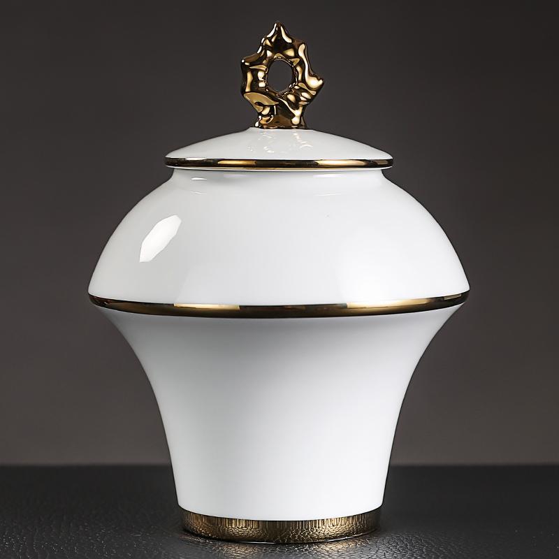Plating Ceramic Jar with Lid Porcelain Sealed Coffee Tea Jar Porcelain Painted Gold Storage Jar Bottle Container Home Decoration