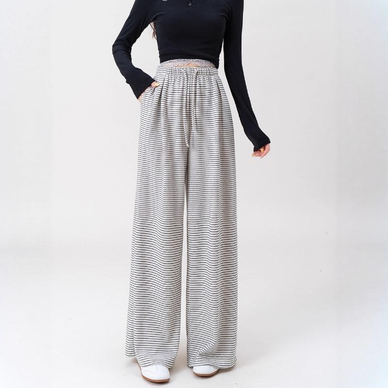 

Striped straight high-waisted wide-leg pants for women, new loose and thin casual long pants in autumn and winter 5 L