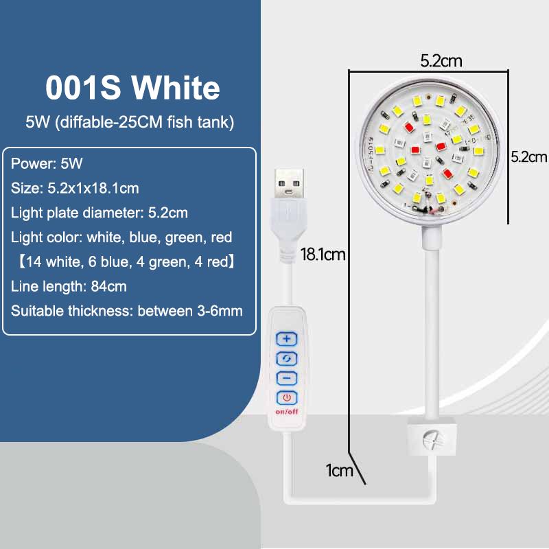 

Светодиодная лампа для аквариума USB, свет для аквариума, декор, водное растение, несколько режимов, регулируемая яркость, полный спектр, мини-клипса