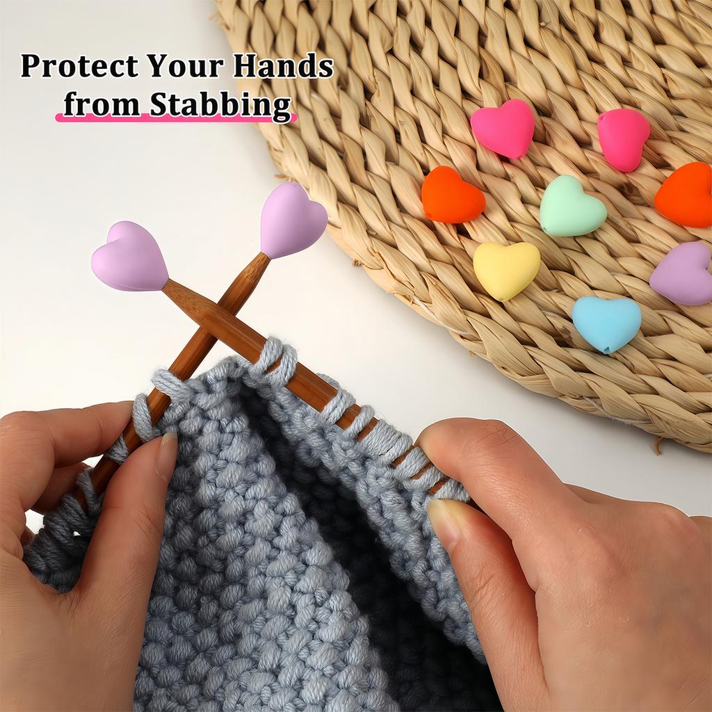 6pcs/set Knitting Needle Point Protectors Point Needle Stoppers Heart Shaped Stitches Stoppers Needle Caps Knitting Accessories