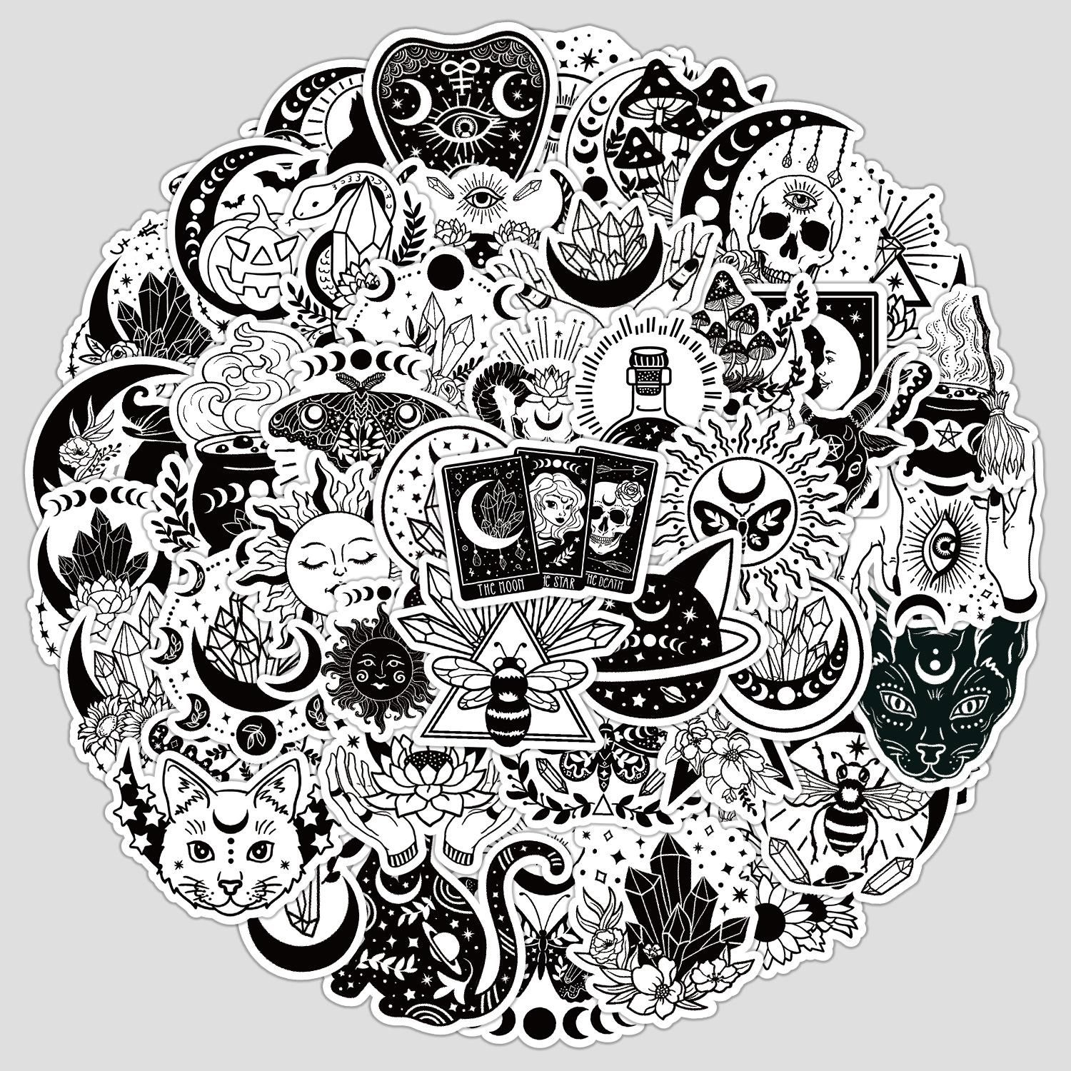 

50 Black and White Mysterious Wizard Series Graffiti Stickers Children s Stationery Stickers Water Cup Computer Decoration Stickers