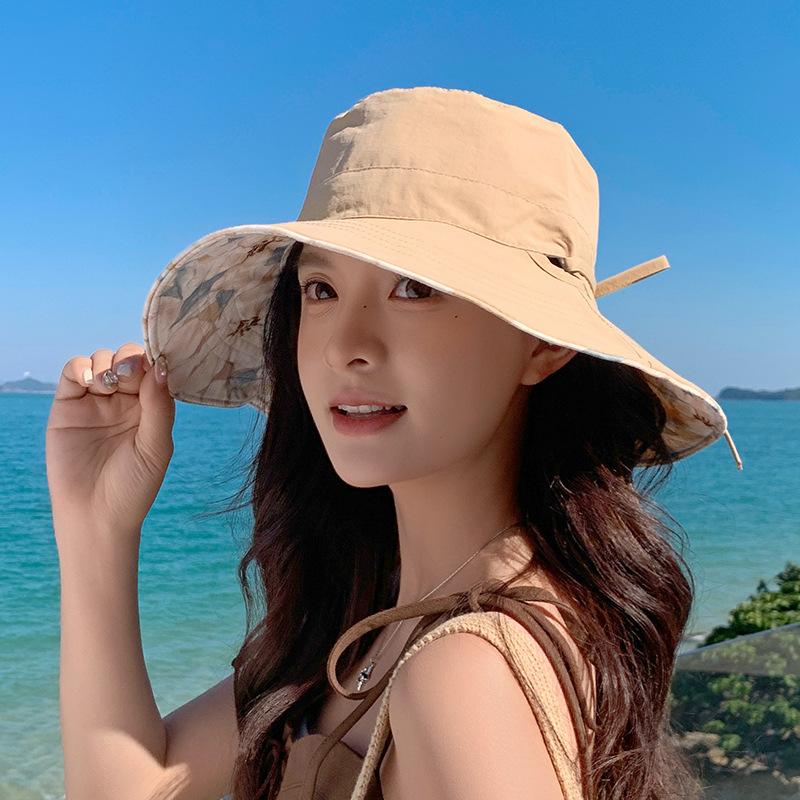 Korean Summer Large Brim Printed Double-Sided Fisherman Hat Women's Sun Hat Fashionable Outdoor Protection Cap