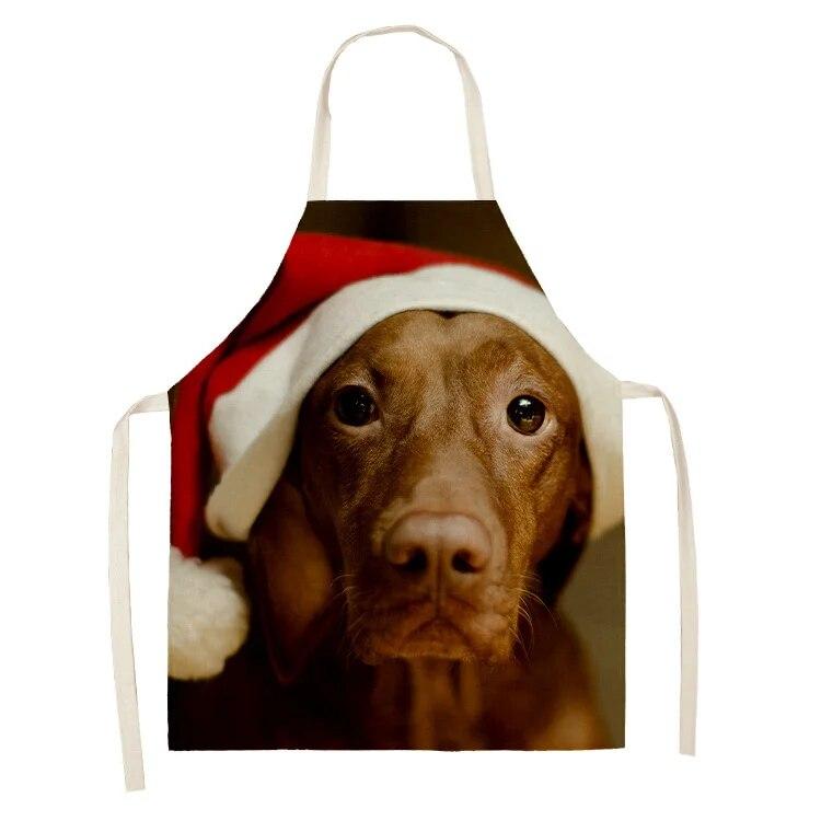 Simple Red Hat Cat and Dog Pattern Women's Kitchen Apron Linen Clean New Year 2022 New Apron