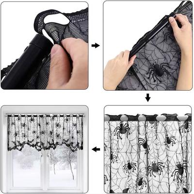 Runtowo 1pc Lace Spider Web Tablecloth ,Halloween Party Table Decoration , Black Fireplace Mantel Scarf Event Party Supplies