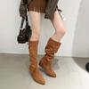 Innere Erhöhung Französische Retro Wildleder Spitzstiefel Damenstiefel 2025 neu Herbst und Winter Schaftstapel Ritterstiefel