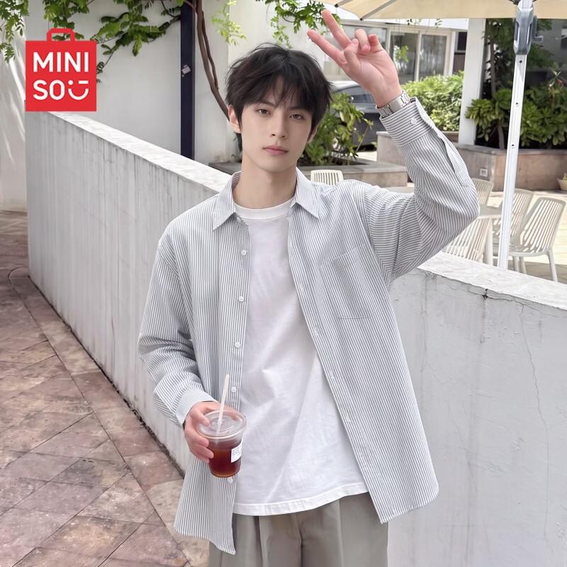 MINISO Men s Loose Fit Striped Oxford Long Sleeve Shirt 4XL