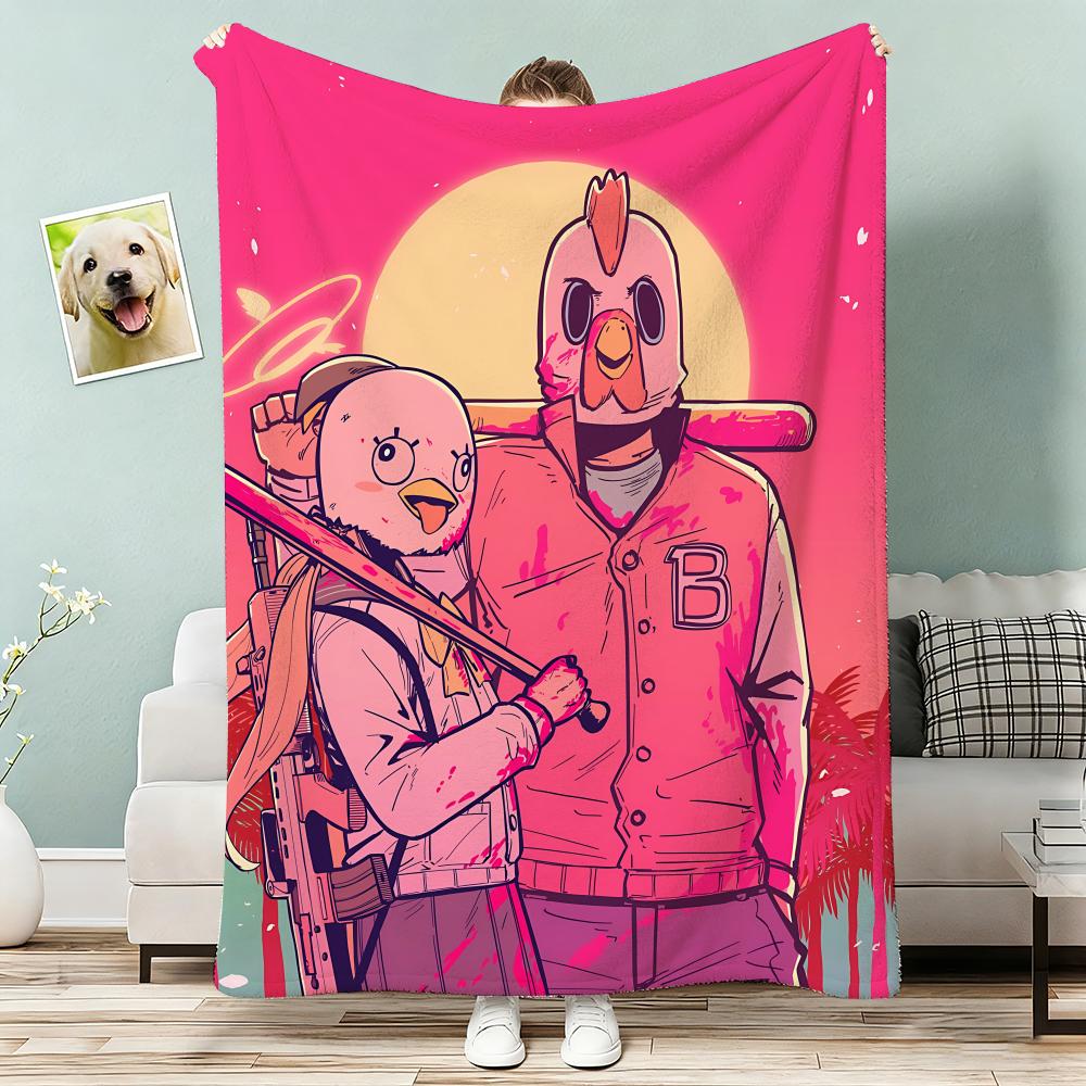 Hotline Miami anime Throw Lightweight 240g Flannel Blanket Soft Skin-friendly for Summer Cooling 75x90cm