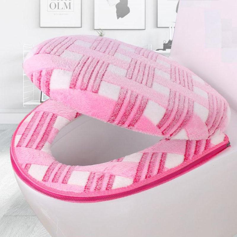Zipper Type Waterproof Toilet Cover  Household Winter Coral Velvet Toilet Seat Cushion Universal Comfort Toilet Seat Cover