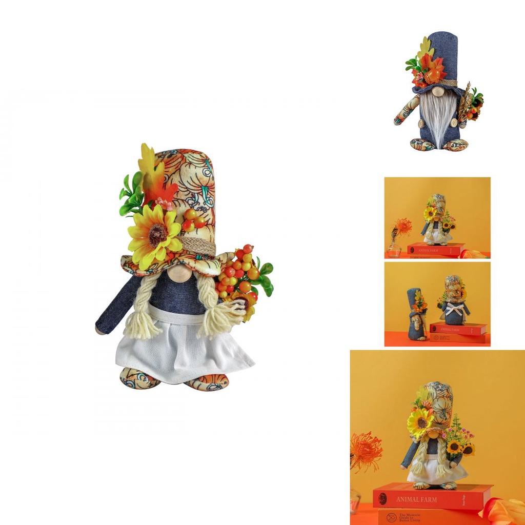 Thanksgiving Rudolph Plush Toy Pumpkin Harvest Festival Maple Leaf Faceless Dwarf Autumn Color Doll Figurine
