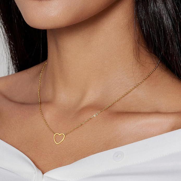LATS Hollow Love Heart Pendant Necklaces for Women Men Couple Gold Plated Stainless Steel Clavicle Chain Minimalist Jewelry