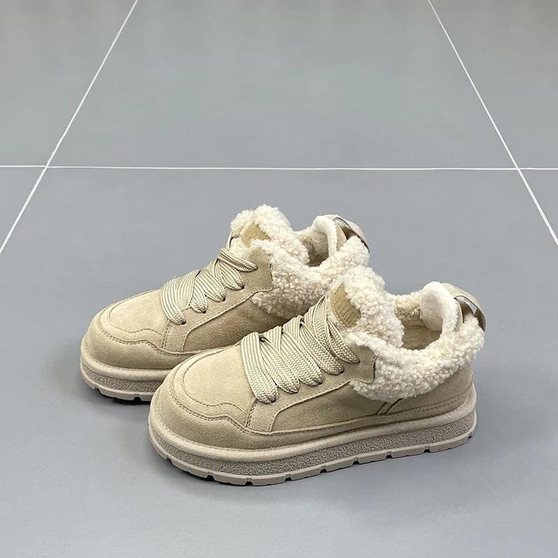

Зимние ботинки для женщин 2025 года, новые зимние модные замшевые теплые хлопковые туфли на платформе со шнуровкой, утолщенные плюшевые уличные ботильоны, кроссовки 38