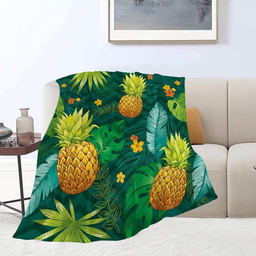 Colored Pineapple Blanket Tropical Fruit Blanket Cartoon Style Flannel Comfort Blanket