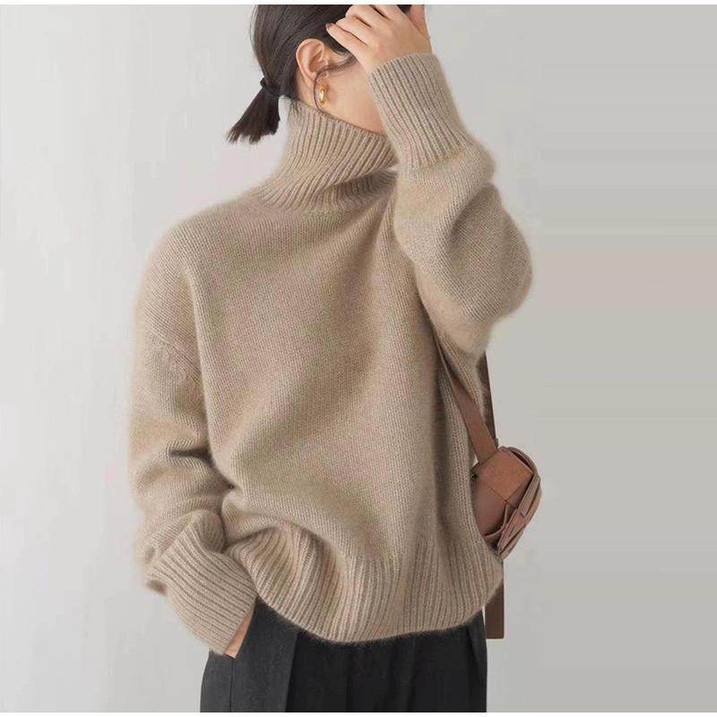 

Женские трикотажные свитера, базовый теплый винтажный свитер, вязаный толстый свободный однотонный пуловер, джемпер для женщин One Size верблюд