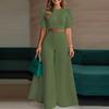 ZANZEA Women Short Sleeve Cropped Tops and Wide Leg Pants Casual Two Piece Suit Sets