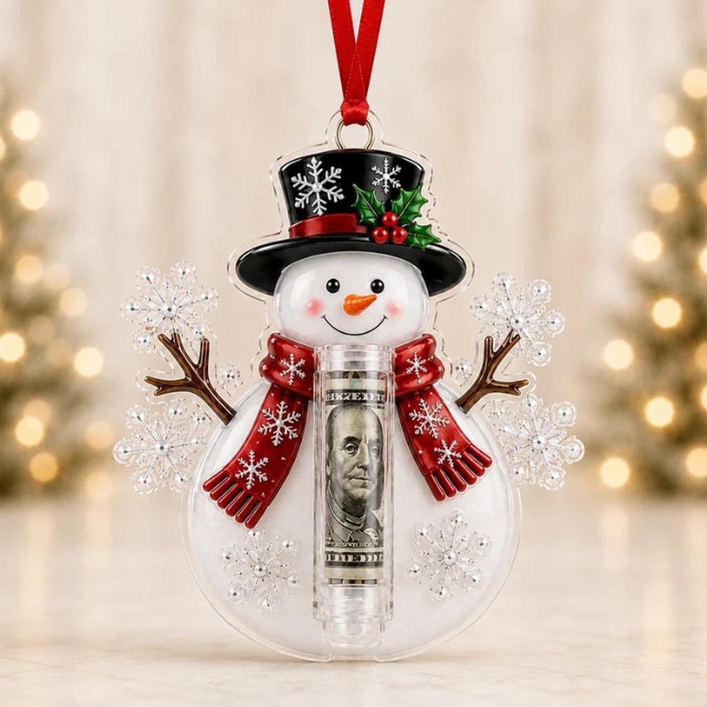 Acrylic Resin Christmas Cash Holder Ornament Reusable Hanging Cash Gift Card Holder For Christmas Tree Decoration