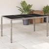VidaXL Garden Table with Glass Top, Dining Table, Meal Table, Outdoor Patio Terrace Furniture, Light Grey 368125