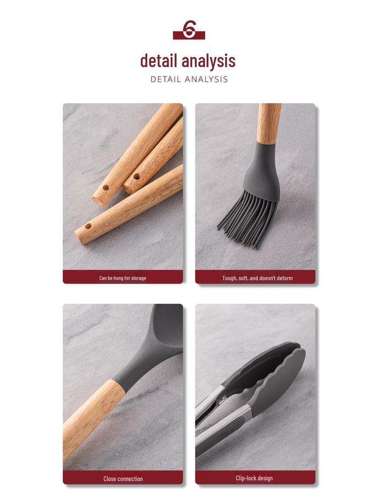 12-Piece High-Temperature-Resistant Silicone Kitchen Utensil Set with Wooden Handles